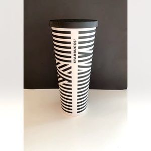 Collectors STARBUCKS  Black White ZEBRA STRIPE VENTI Cup TUMBLER 24oz Ma…
